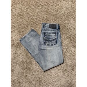 TK Axel Jeans Mens 32x32 Blue White Accents Relaxed Straight Leg Western Biker